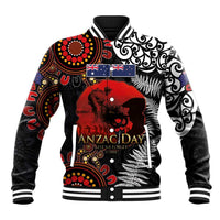 Australia and New Zealand ANZAC Day Baseball Jacket Aboriginal and Maori Art Pattern - Gallipoli Lest We Forget