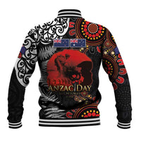 Australia and New Zealand ANZAC Day Baseball Jacket Aboriginal and Maori Art Pattern - Gallipoli Lest We Forget