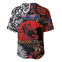 Australia and New Zealand ANZAC Day Baseball Jersey Aboriginal and Maori Art Pattern - Gallipoli Lest We Forget