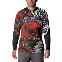 Australia and New Zealand ANZAC Day Button Sweatshirt Aboriginal and Maori Art Pattern - Gallipoli Lest We Forget