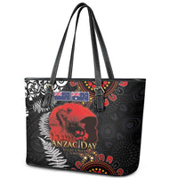 Australia and New Zealand ANZAC Day Leather Tote Bag Aboriginal and Maori Art Pattern - Gallipoli Lest We Forget