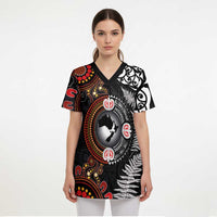 Australia and New Zealand Together Scrub Top Aboriginal and Maori Art Tattoo - Polynesian Pride