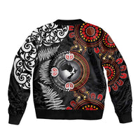 Australia and New Zealand Together Sleeve Zip Bomber Jacket Aboriginal and Maori Art Tattoo