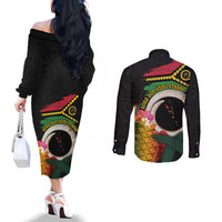 Vanuatu Selebretem 44th Indipendens Dei Couples Matching Off The Shoulder Long Sleeve Dress and Long Sleeve Button Shirt Sand Drawing Turtle Melanesian Vibes