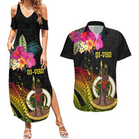 Vanuatu Ni-Van Couples Matching Summer Maxi Dress and Hawaiian Shirt Coat of Arms Sand Drawing