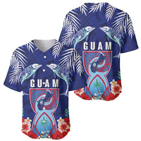 Guam Liberation Day Baseball Jersey The Tribal Latte Stone and Dolphins with Hibiscus Chamorro Culture