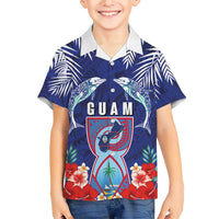Guam Liberation Day Family Matching Short Sleeve Bodycon Dress and Hawaiian Shirt The Tribal Latte Stone and Dolphins with Hibiscus Chamorro Culture