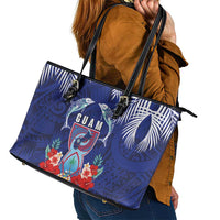 Guam Liberation Day Leather Tote Bag The Tribal Latte Stone and Dolphins with Hibiscus Chamorro Culture