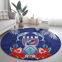 Guam Liberation Day Round Carpet The Tribal Latte Stone and Dolphins with Hibiscus Chamorro Culture