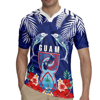 Guam Liberation Day Rugby Jersey The Tribal Latte Stone and Dolphins with Hibiscus Chamorro Culture
