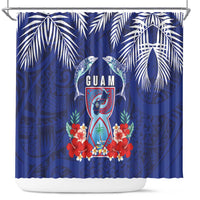 Guam Liberation Day Shower Curtain The Tribal Latte Stone and Dolphins with Hibiscus Chamorro Culture