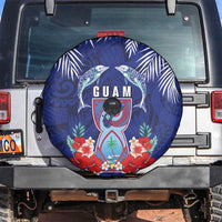 Guam Liberation Day Spare Tire Cover The Tribal Latte Stone and Dolphins with Hibiscus Chamorro Culture