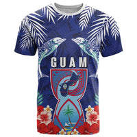 Guam Liberation Day T Shirt The Tribal Latte Stone and Dolphins with Hibiscus Chamorro Culture