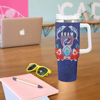Guam Liberation Day Tumbler With Handle The Tribal Latte Stone and Dolphins with Hibiscus Chamorro Culture