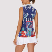 Guam Liberation Day Women Sleeveless Polo Shirt The Tribal Latte Stone and Dolphins with Hibiscus Chamorro Culture
