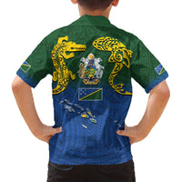 Solomon Islands Family Matching Off The Shoulder Long Sleeve Dress and Hawaiian Shirt The Guardians-Tribal Crocodile and Shark Melanesian Tattoo