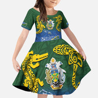 Solomon Islands Family Matching Short Sleeve Bodycon Dress and Hawaiian Shirt The Guardians-Tribal Crocodile and Shark Melanesian Tattoo
