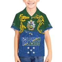 Solomon Islands Family Matching Short Sleeve Bodycon Dress and Hawaiian Shirt The Guardians-Tribal Crocodile and Shark Melanesian Tattoo