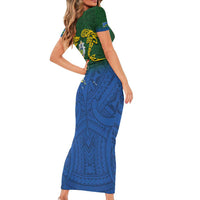 Solomon Islands Short Sleeve Bodycon Dress The Guardians-Tribal Crocodile and Shark Melanesian Tattoo