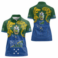 Solomon Islands Women Polo Shirt The Guardians-Tribal Crocodile and Shark Melanesian Tattoo