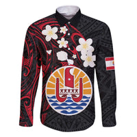 French Polynesia Tiare Day Family Matching Off The Shoulder Long Sleeve Dress and Hawaiian Shirt Seal and Polynesian Pattern LT03 Dad's Shirt - Long Sleeve Black - Polynesian Pride