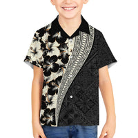 Bula Hibiscus Festival Family Matching Off The Shoulder Long Sleeve Dress and Hawaiian Shirt Tapa Pattern Half Style LT03 Son's Shirt Beige - Polynesian Pride