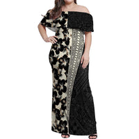 Bula Hibiscus Festival Off Shoulder Maxi Dress Tapa Pattern Half Style