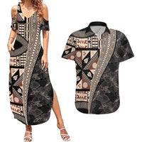 Bula Hibiscus Festival Couples Matching Summer Maxi Dress and Hawaiian Shirt Fijian Masi Pattern Half Style