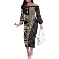 Bula Hibiscus Festival Family Matching Off The Shoulder Long Sleeve Dress and Hawaiian Shirt Fijian Masi Pattern Half Style