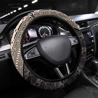 Bula Hibiscus Festival Steering Wheel Cover Fijian Masi Pattern Half Style LT03 Universal Fit Beige - Polynesian Pride