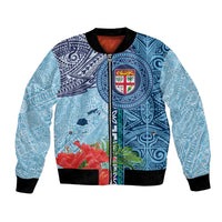 Fiji Day Bomber Jacket Tapa Pattern and Hibiscus Flower
