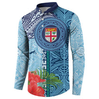 Fiji Day Button Sweatshirt Tapa Pattern and Hibiscus Flower LT03 - Polynesian Pride
