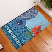 Fiji Day Rubber Doormat Tapa Pattern and Hibiscus Flower