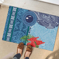 Fiji Day Rubber Doormat Tapa Pattern and Hibiscus Flower