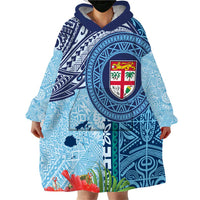 Fiji Day Wearable Blanket Hoodie Tapa Pattern and Hibiscus Flower
