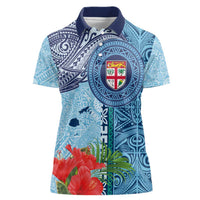 Fiji Day Women Polo Shirt Tapa Pattern and Hibiscus Flower