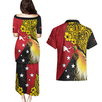 Papua New Guinea Independence Day Couples Matching Puletasi and Hawaiian Shirt Bird-of-Paradise with Map and Polynesian Pattern