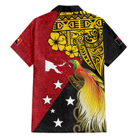 Papua New Guinea Independence Day Family Matching Off The Shoulder Long Sleeve Dress and Hawaiian Shirt Bird-of-Paradise with Map and Polynesian Pattern