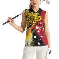 Papua New Guinea Independence Day Women Sleeveless Polo Shirt Bird-of-Paradise with Map and Polynesian Pattern