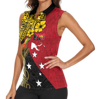 Papua New Guinea Independence Day Women Sleeveless Polo Shirt Bird-of-Paradise with Map and Polynesian Pattern