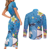 Aloha Hawaiian Monk Seal Couples Matching Short Sleeve Bodycon Dress and Long Sleeve Button Shirt Polynesian Tattoo The Ocean and Undersea Vibe