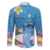 Aloha Hawaiian Monk Seal Family Matching Mermaid Dress and Hawaiian Shirt Polynesian Tattoo The Ocean and Undersea Vibe LT03 Dad's Shirt - Long Sleeve Blue - Polynesian Pride