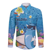 Aloha Hawaiian Monk Seal Long Sleeve Button Shirt Polynesian Tattoo The Ocean and Undersea Vibe LT03 Unisex Blue - Polynesian Pride