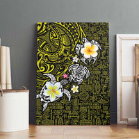 Hawaiian Turtle and Plumeria Canvas Wall Art Polynesian Tattoo and Tribal Elements Pattern Yellow Color