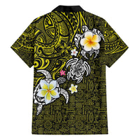 Hawaiian Turtle and Plumeria Family Matching Off The Shoulder Long Sleeve Dress and Hawaiian Shirt Polynesian Tattoo and Tribal Elements Pattern Yellow Color LT03 - Polynesian Pride