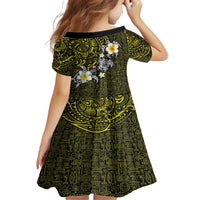 Hawaiian Turtle and Plumeria Family Matching Summer Maxi Dress and Hawaiian Shirt Polynesian Tattoo and Tribal Elements Pattern Yellow Color LT03 - Polynesian Pride