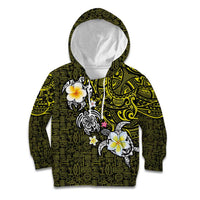 Hawaiian Turtle and Plumeria Kid Hoodie Polynesian Tattoo and Tribal Elements Pattern Yellow Color