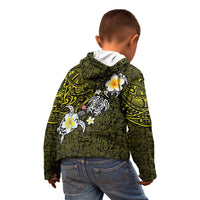 Hawaiian Turtle and Plumeria Kid Hoodie Polynesian Tattoo and Tribal Elements Pattern Yellow Color