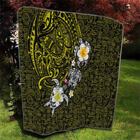 Hawaiian Turtle and Plumeria Quilt Polynesian Tattoo and Tribal Elements Pattern Yellow Color