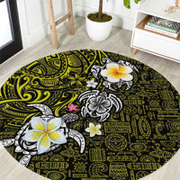 Hawaiian Turtle and Plumeria Round Carpet Polynesian Tattoo and Tribal Elements Pattern Yellow Color LT03 Yellow - Polynesian Pride